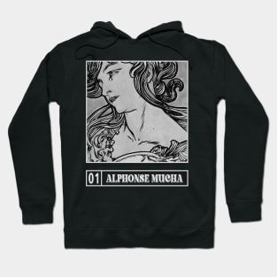 Alphonse Mucha BW Vintage Hoodie